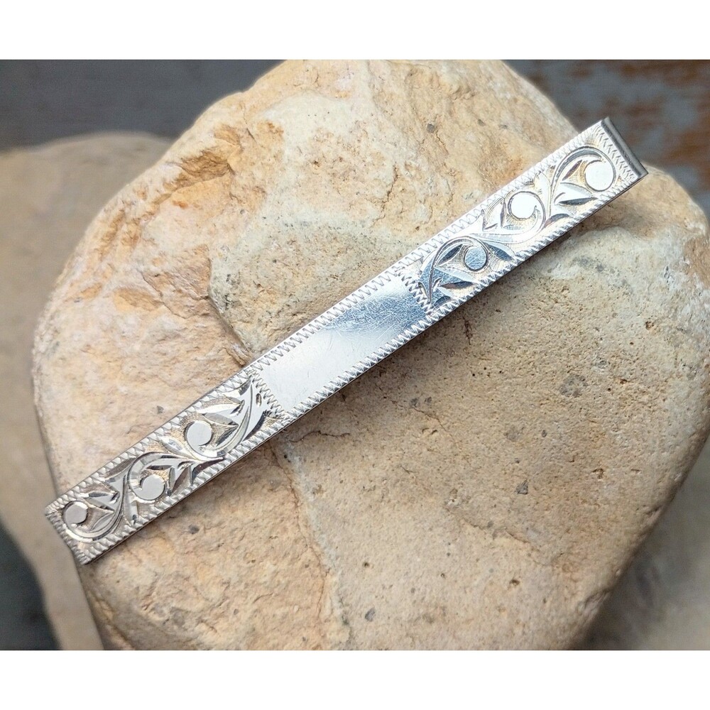 Vintage Floral Etched 950 Sterling Silver Money Tie Money Clip 7.6gr
